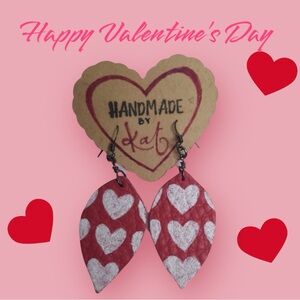 Handcrafted Valentine Genuine Leather Pierced Dangle Earrings New